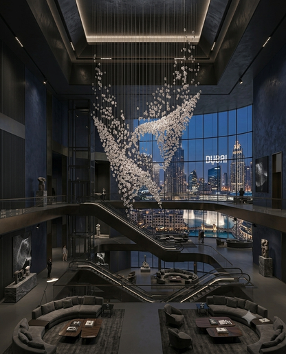 Luxury Dual Cascade Crystal Stone Chandelier | Custom 3M Double Height LED Staircase Light
