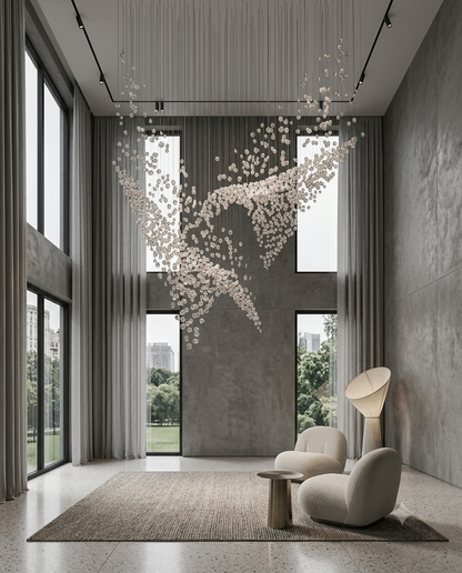 Luxury Dual Cascade Crystal Stone Chandelier | Custom 3M Double Height LED Staircase Light