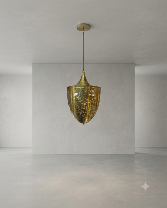 Moroccan Brass Pendant Light – Modern Filigree Hanging Lantern Lamp