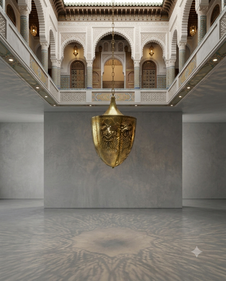 Moroccan Brass Pendant Light – Modern Filigree Hanging Lantern Lamp