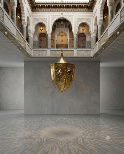 Moroccan Brass Pendant Light – Modern Filigree Hanging Lantern Lamp
