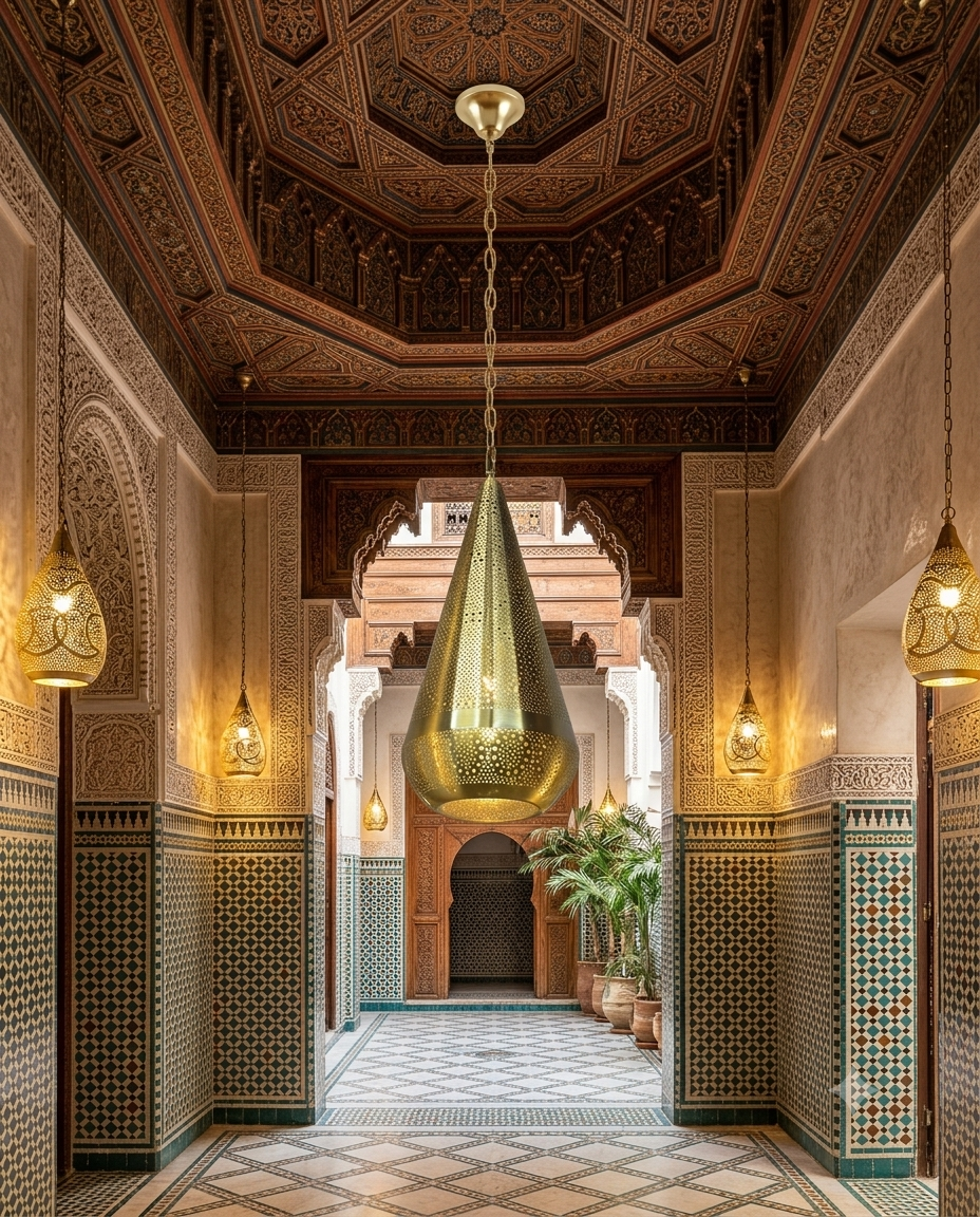 Moroccan Oval Brass Pendant Light