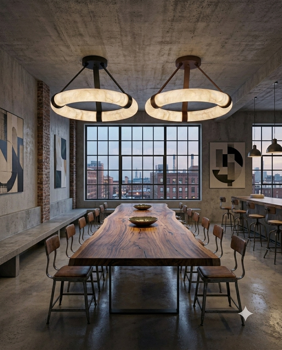 Luxury Marble Ring Chandelier with Leather Straps – Modern LED Round Pendant Light for Living Room & Dining Room