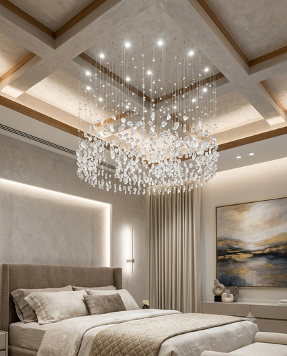 Custom 1M White Stone Circle Drop Chandelier | Modern Luxury Ceiling Light