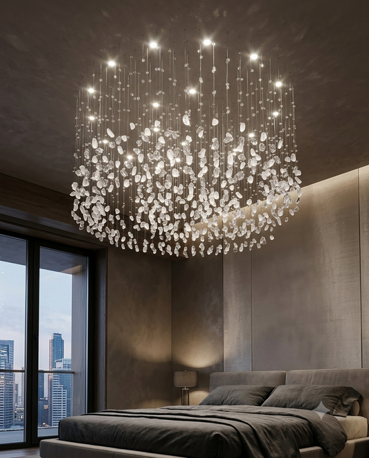 Custom 1M White Stone Circle Drop Chandelier | Modern Luxury Ceiling Light