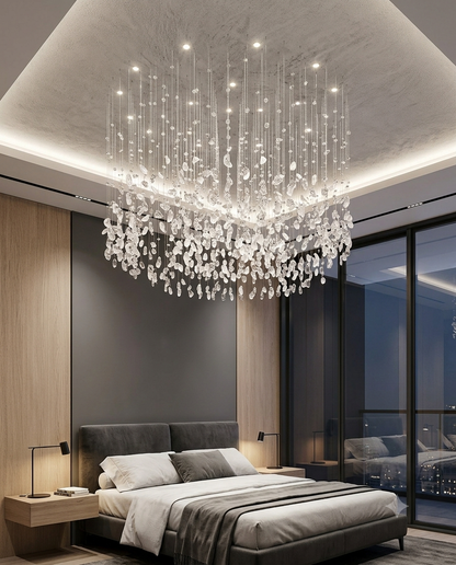 Custom 1M White Stone Circle Drop Chandelier | Modern Luxury Ceiling Light