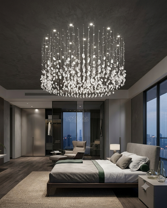 Custom 1M White Stone Circle Drop Chandelier | Modern Luxury Ceiling Light