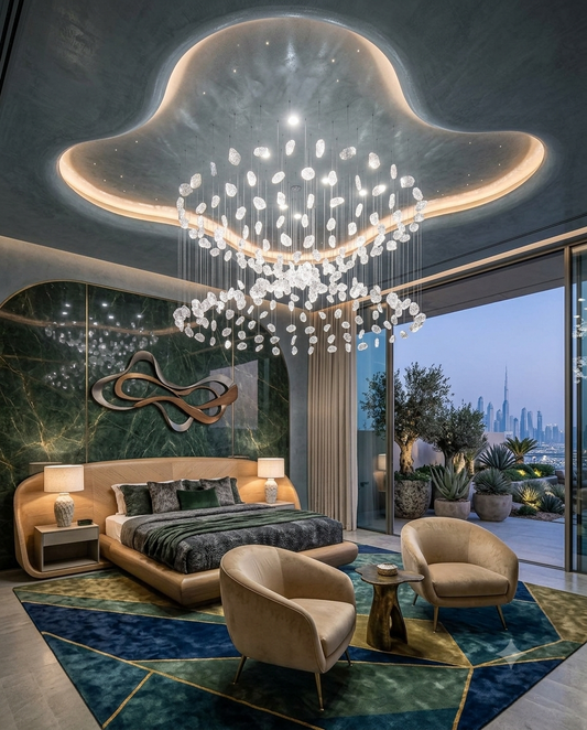 Custom 1.5M Multi-Tier White Stone Bowl Chandelier | Luxury Round Pendant