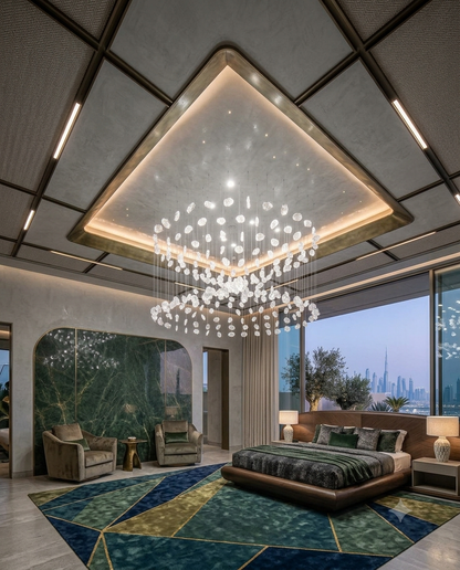 Custom 1.5M Multi-Tier White Stone Bowl Chandelier | Luxury Round Pendant