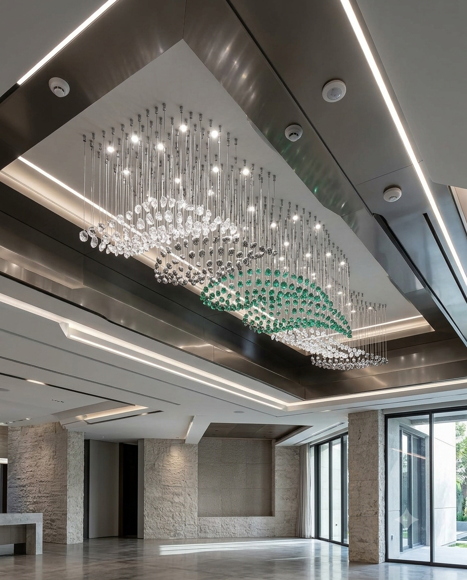 3M Luxury Custom 6-Layer Multicolor Crystal Chandelier - Crescent Moon Wave Light