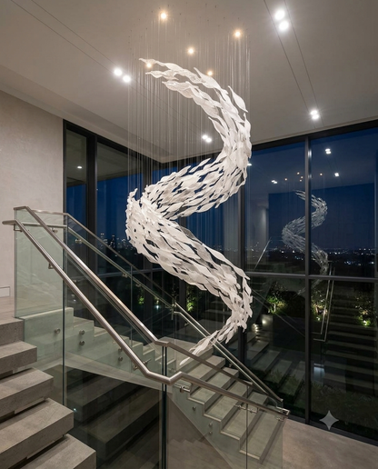 Frozen Cascade: Custom S-Curve 3M Frosted White Glass Pendant