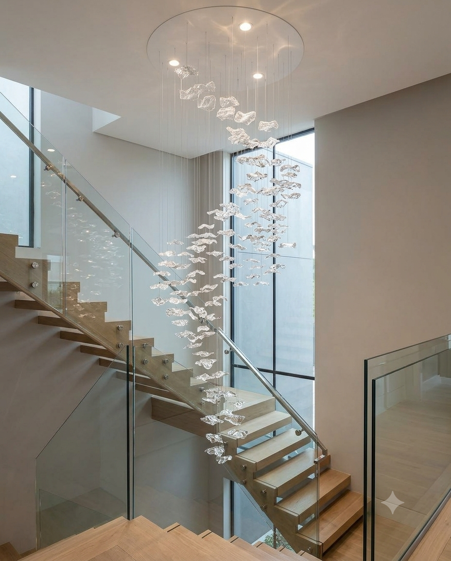 Architectural Clear Glass Cascade Chandelier: Custom 3M S-Shape Pendant Light for Grand Foyers