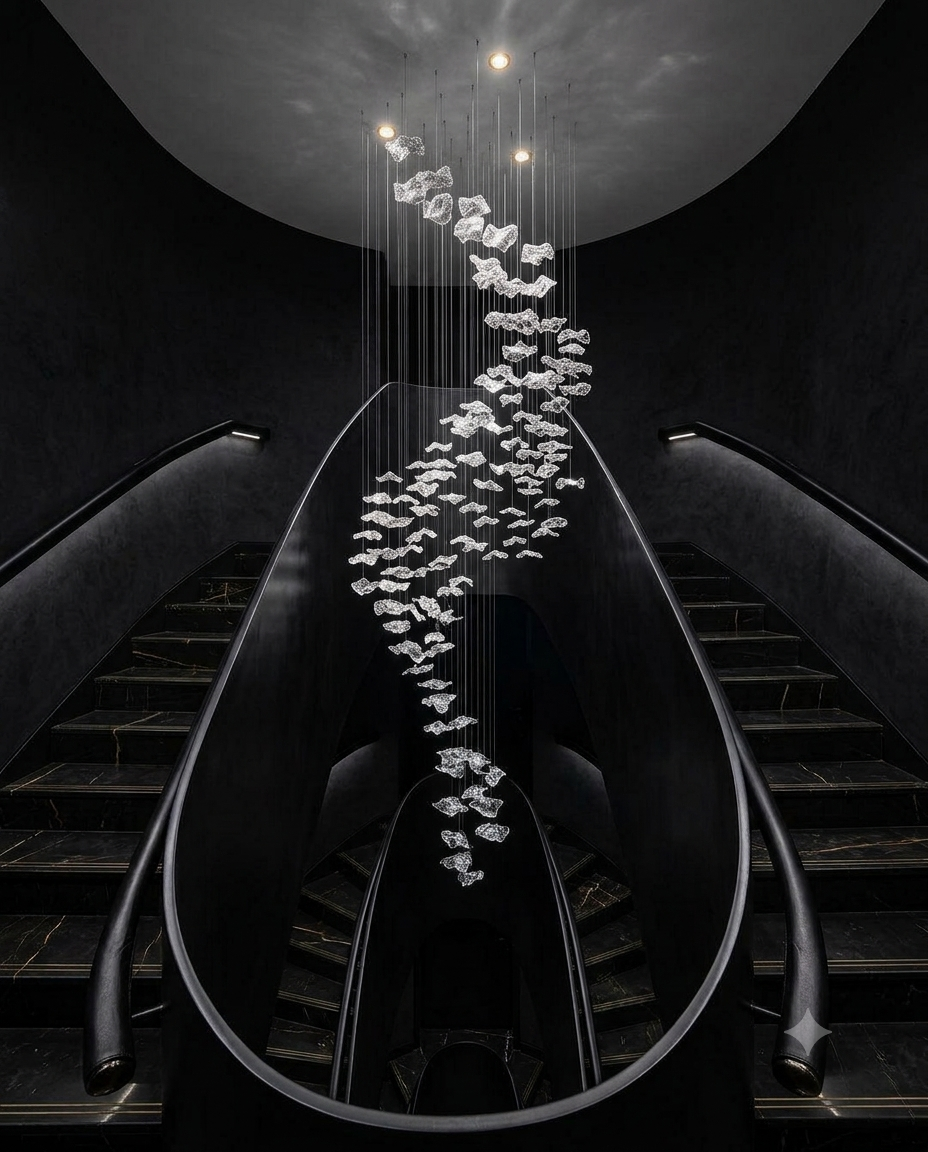Architectural Clear Glass Cascade Chandelier: Custom 3M S-Shape Pendant Light for Grand Foyers