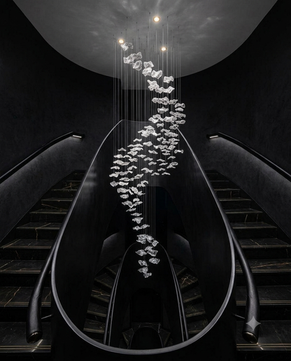 Architectural Clear Glass Cascade Chandelier: Custom 3M S-Shape Pendant Light for Grand Foyers