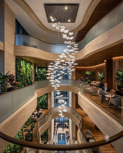 Architectural Clear Glass Cascade Chandelier: Custom 3M S-Shape Pendant Light for Grand Foyers