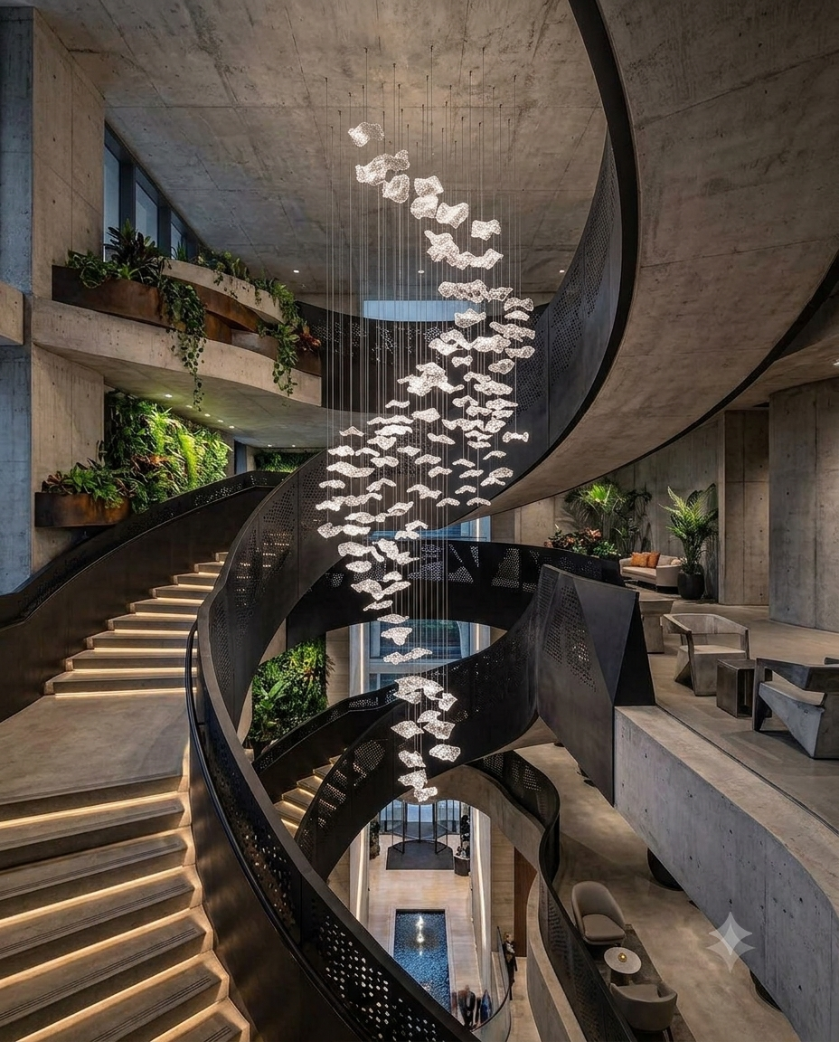 Architectural Clear Glass Cascade Chandelier: Custom 3M S-Shape Pendant Light for Grand Foyers