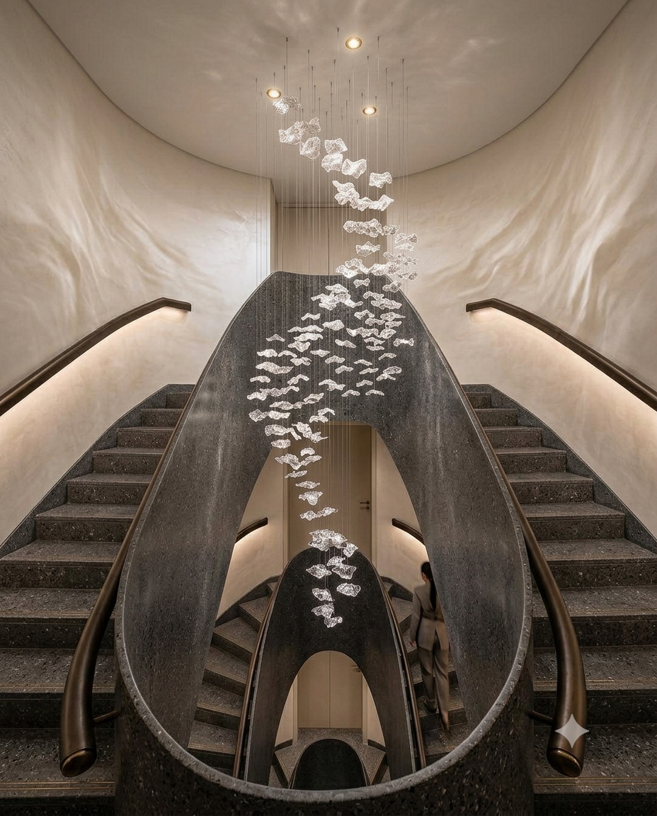 Architectural Clear Glass Cascade Chandelier: Custom 3M S-Shape Pendant Light for Grand Foyers