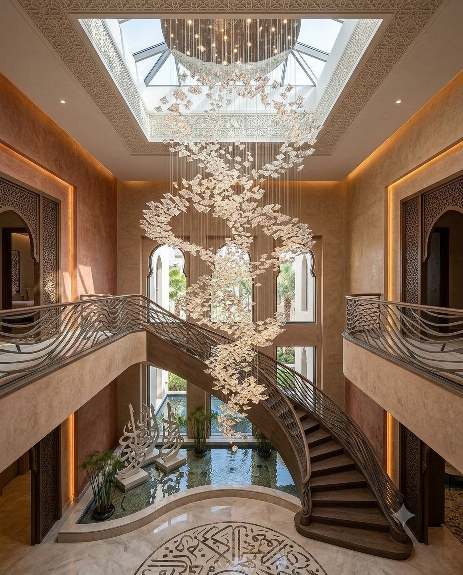 Vortex Shape Custom Clear Glass Chandelier – 5-Meter Multi-Story Lighting