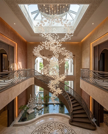 Vortex Shape Custom Clear Glass Chandelier – 5-Meter Multi-Story Lighting