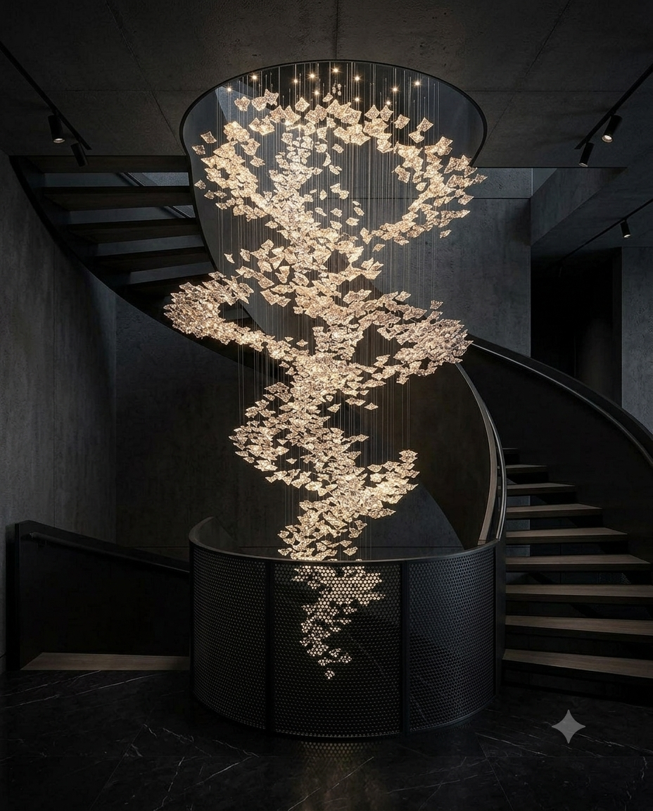 Vortex Shape Custom Clear Glass Chandelier – 5-Meter Multi-Story Lighting