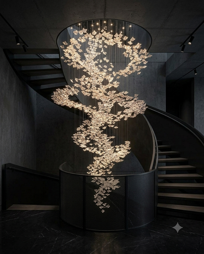 Vortex Shape Custom Clear Glass Chandelier – 5-Meter Multi-Story Lighting