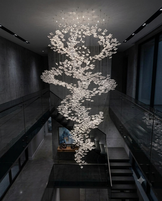 Vortex Shape Custom Clear Glass Chandelier – 5-Meter Multi-Story Lighting