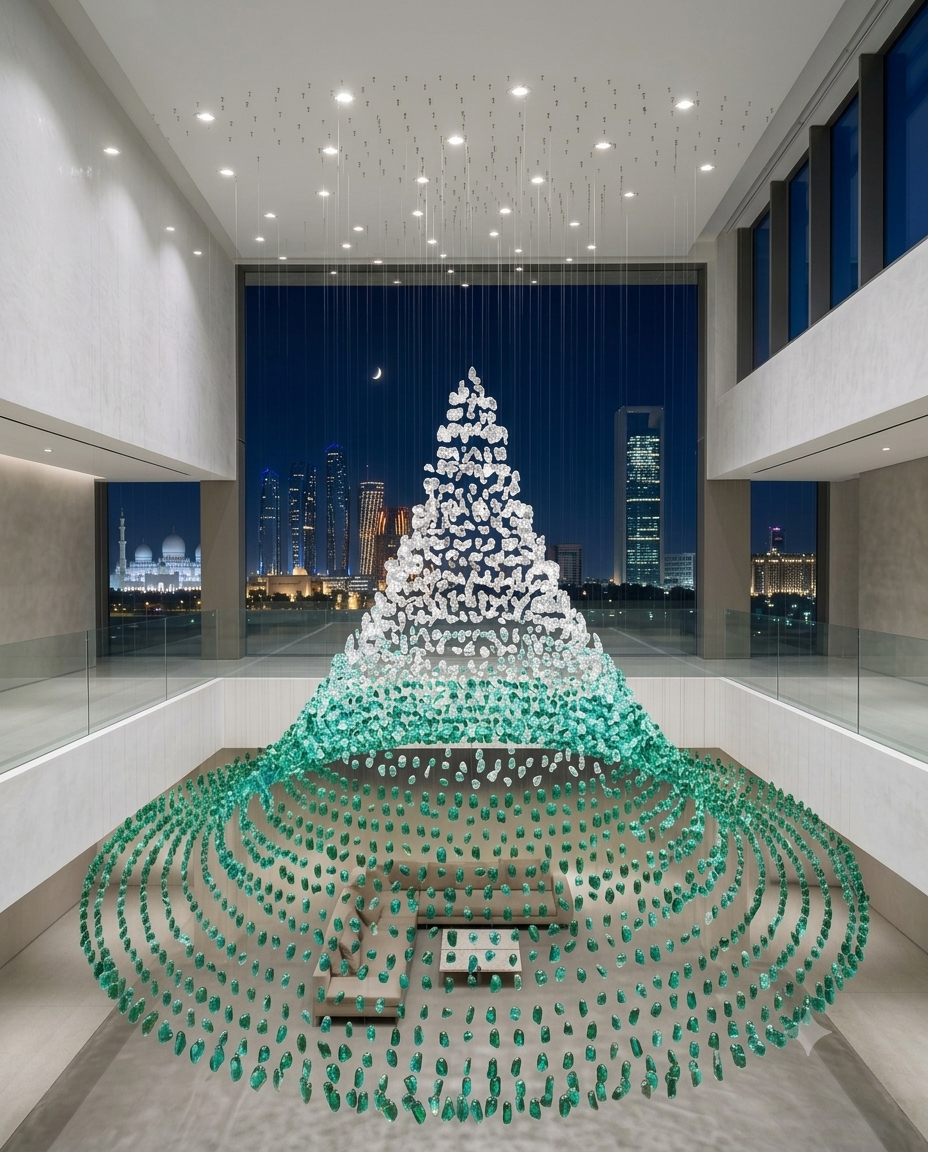 High-Ceiling Luxury Custom Chandelier: The 3m Triangular Crystal Waterfall