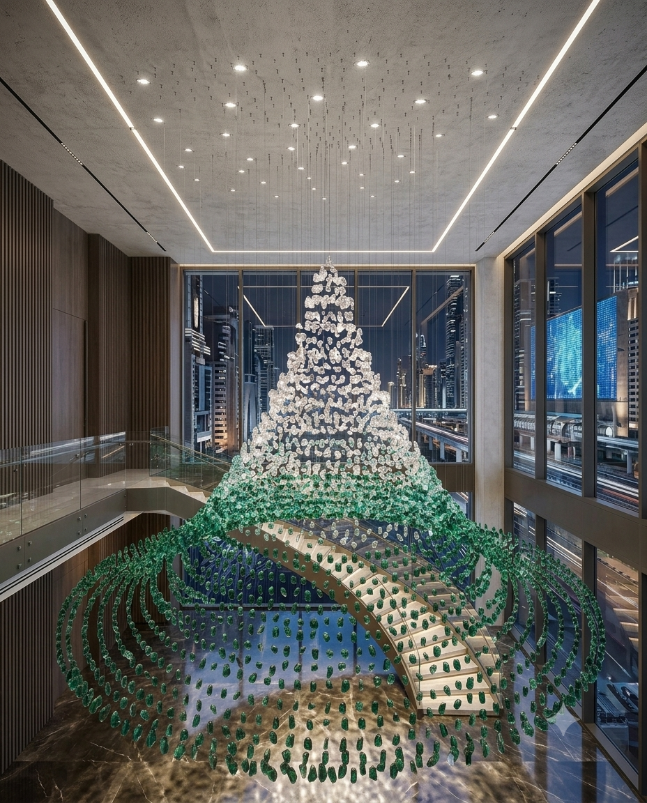 High-Ceiling Luxury Custom Chandelier: The 3m Triangular Crystal Waterfall