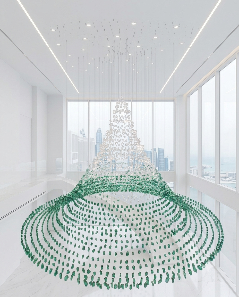 High-Ceiling Luxury Custom Chandelier: The 3m Triangular Crystal Waterfall