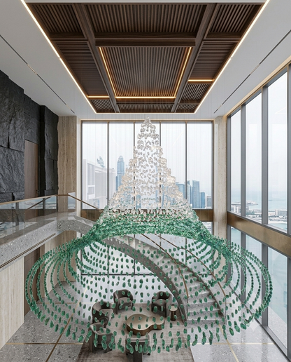 High-Ceiling Luxury Custom Chandelier: The 3m Triangular Crystal Waterfall