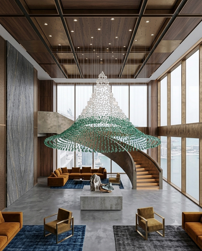 High-Ceiling Luxury Custom Chandelier: The 3m Triangular Crystal Waterfall