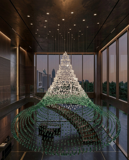 High-Ceiling Luxury Custom Chandelier: The 3m Triangular Crystal Waterfall