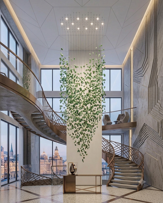 Bespoke 3m Green Stone Crystal Chandelier – Luxury Double-Height Ceiling Lighting