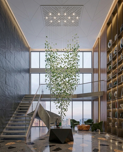 Bespoke 3m Green Stone Crystal Chandelier – Luxury Double-Height Ceiling Lighting