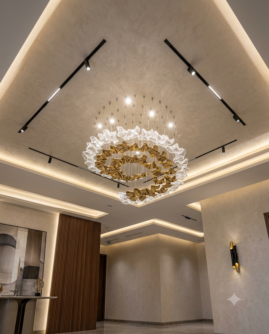 Luxury Custom Ring Glass Chandelier – Modern Gold & Clear Statement Lighting