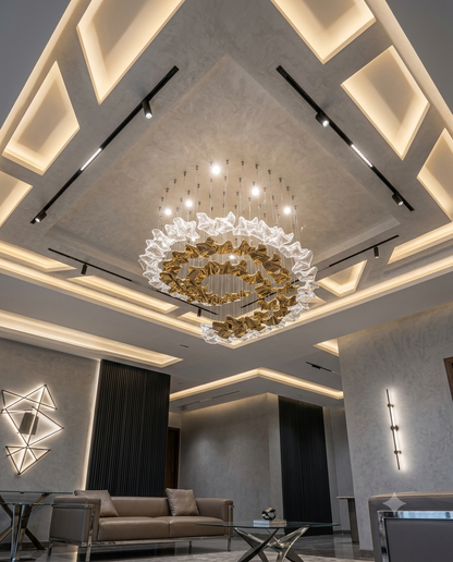 Luxury Custom Ring Glass Chandelier – Modern Gold & Clear Statement Lighting