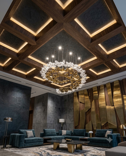 Luxury Custom Ring Glass Chandelier – Modern Gold & Clear Statement Lighting