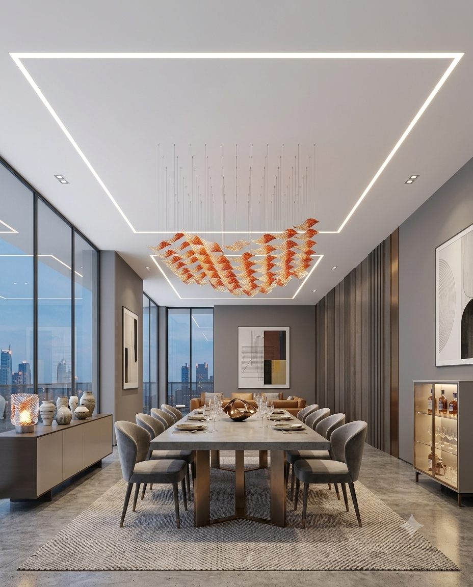 Custom Square Red & Clear Frosted Glass Leaf Chandelier (2M x 1M) | Luxury Statement Ceiling Light