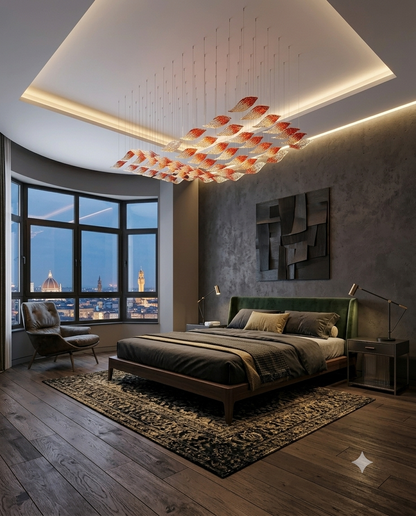 Custom Square Red & Clear Frosted Glass Leaf Chandelier (2M x 1M) | Luxury Statement Ceiling Light