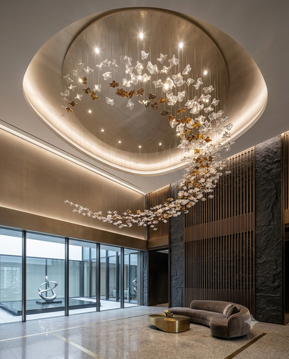 Modern Custom C-Shape Spiral Chandelier – Gold & Clear Glass Staircase Light (3M x 60cm)