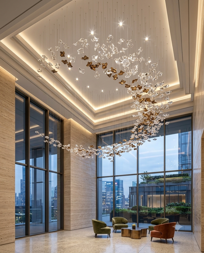Modern Custom C-Shape Spiral Chandelier – Gold & Clear Glass Staircase Light (3M x 60cm)