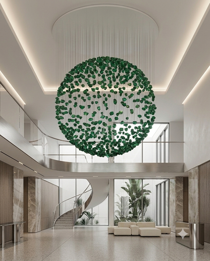 Modern 1M Green Stone Ball Chandelier | Custom Round Pendant Fixture
