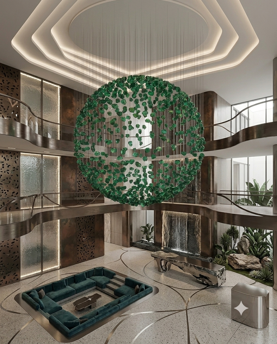 Modern 1M Green Stone Ball Chandelier | Custom Round Pendant Fixture