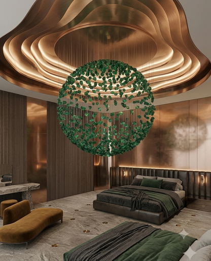 Modern 1M Green Stone Ball Chandelier | Custom Round Pendant Fixture