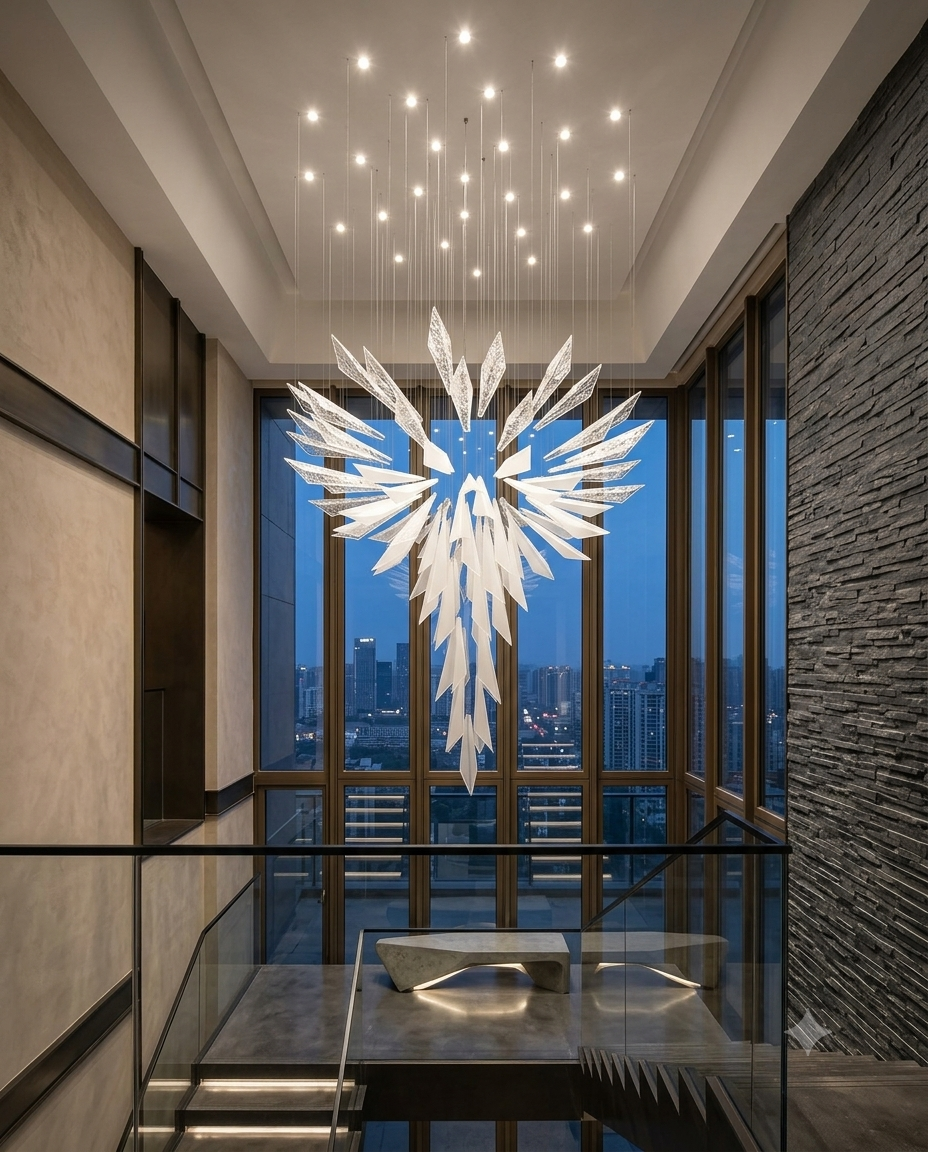 Modern Custom "Rising Flower" Dual-Tone Glass Chandelier – 2m Luxury Staircase Pendant Light