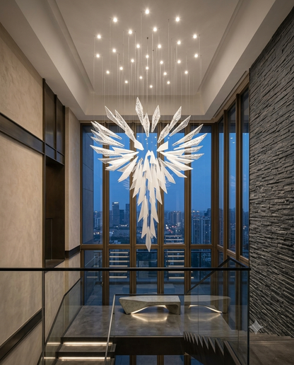 Modern Custom "Rising Flower" Dual-Tone Glass Chandelier – 2m Luxury Staircase Pendant Light