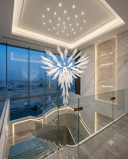 Modern Custom "Rising Flower" Dual-Tone Glass Chandelier – 2m Luxury Staircase Pendant Light