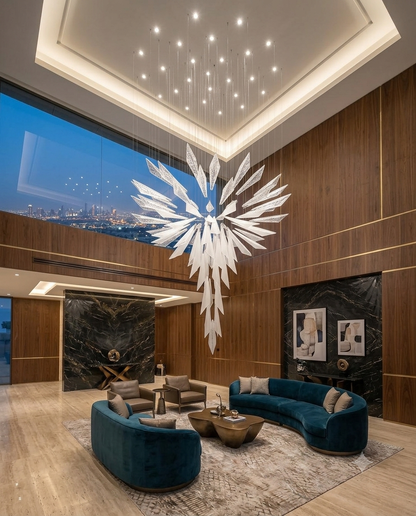 Modern Custom "Rising Flower" Dual-Tone Glass Chandelier – 2m Luxury Staircase Pendant Light