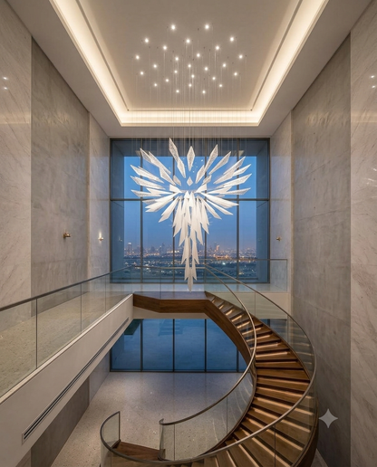 Modern Custom "Rising Flower" Dual-Tone Glass Chandelier – 2m Luxury Staircase Pendant Light