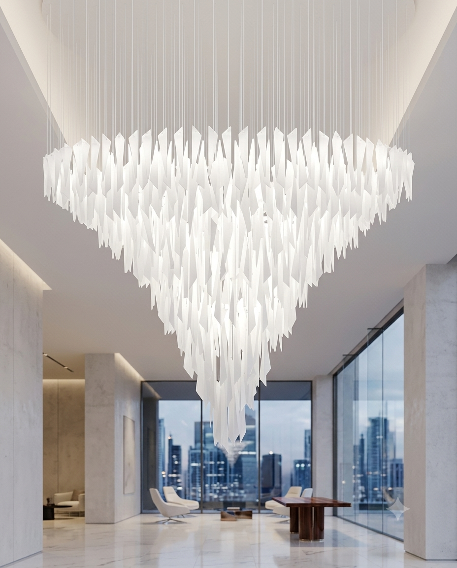 Custom Ice Glass Chandelier – 2m Grand Ceiling Light for High Ceilings